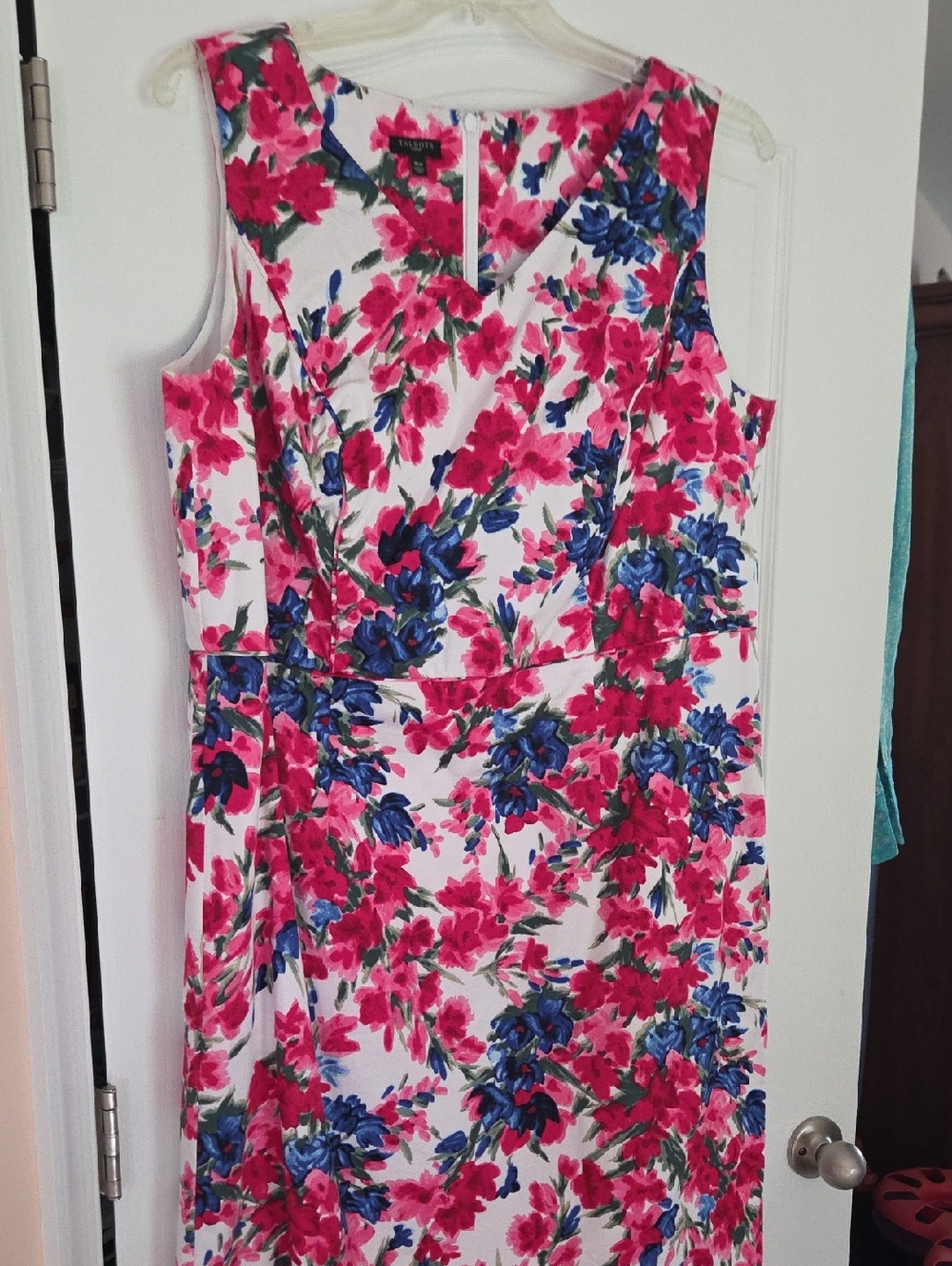 Talbots Sleeveless Floral Midi Dress in Fuchsia & Blue
